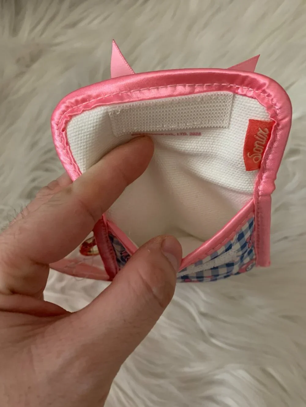 SONIX X Monchhichi Gingham Quilted Earbud Case Coin Keychain in Pink/Blue